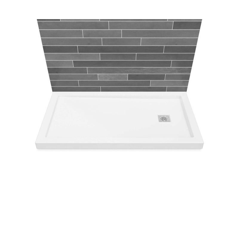 MAAX 420006-505-001-102 B3Square 6036 Acrylic Wall Mounted Shower Base in White with Center Drain