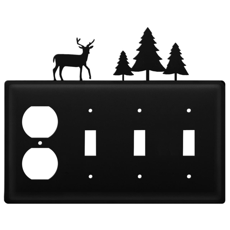 Village Wrought Iron EOSSS-203 Quad Deer & Pine Trees Single Outlet and Triple Switch Cover CUSTOM Product