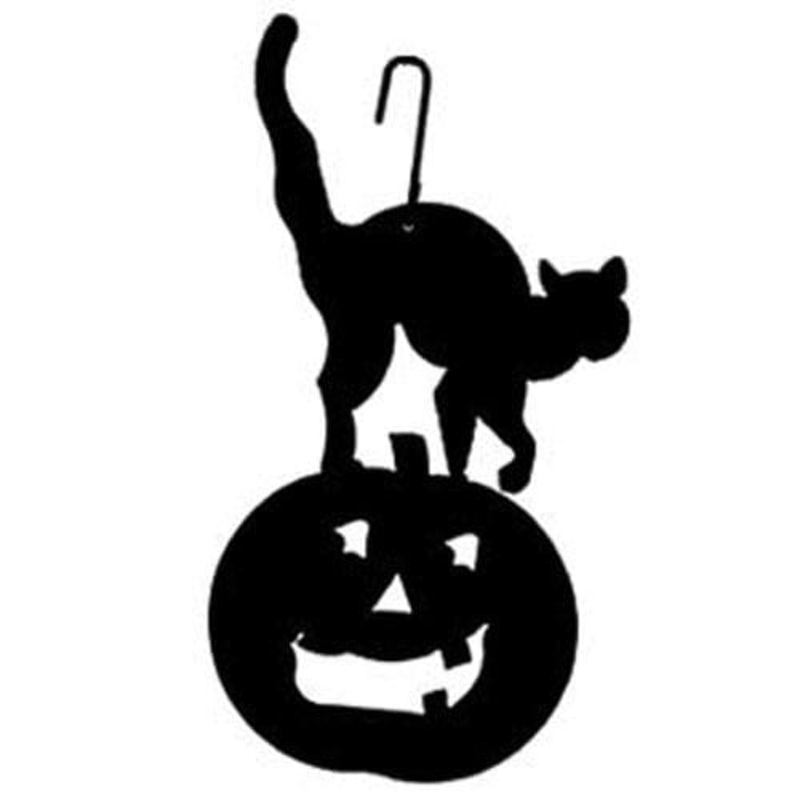Village Wrought Iron HOS-28 Cat/Pumpkin Decorative Hanging Silhouette