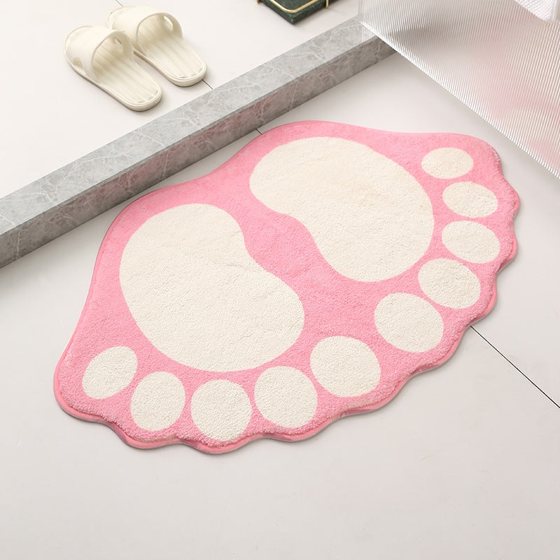 2 Pcs Pink And White Foot-Shaped Plush Bath Mat – Non-Slip Absorbent Bathroom Rug for Bedroom and Doorway (50x80cm)