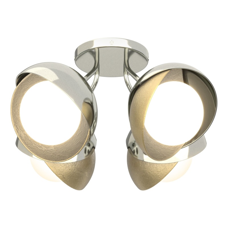 Brooklyn 4-Light Double Shade Semi-Flush Sterling Modern Brass