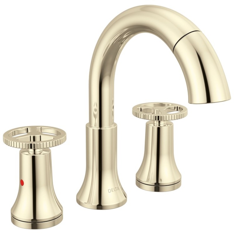 Lavatory Faucet Trinsic Widespread 4-16 Inch Spread 2 Wheel ADA WaterSense/CALGreen Polished Nickel 1.2 Gallons per Minute Deck Mount Metal Pop-Up Drain 3 Hole MagnaTite Docking