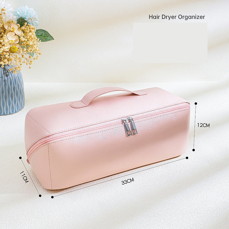 Pink Premium PU Leather Travel Case for Hair Styling Tools – Double Layer Waterproof Organizer Bag for Hair Dryer, Curler & Straightener