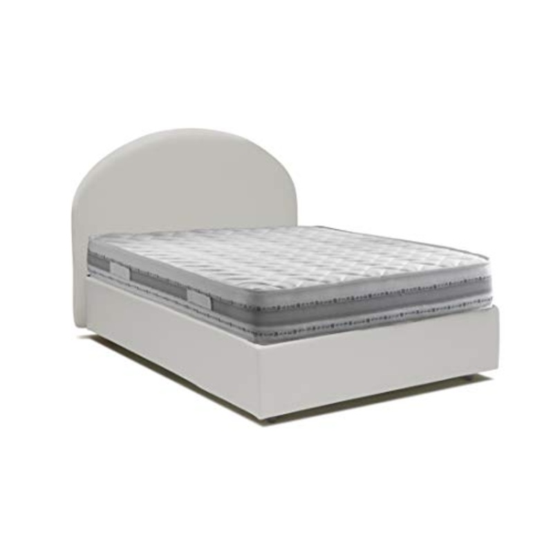 Talamo Italia Letto contenitore Una piazza e mezza Luna, Made in Italy, Letto con rivestimento in ecopelle, Apertura frontale, con materasso cm 120×190 incluso, Bianco