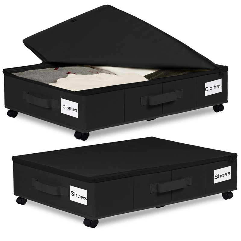 1 piece Black Size L Collapsible Underbed Storage Organizer with Wheels – Fabric Bin with Dustproof Lid