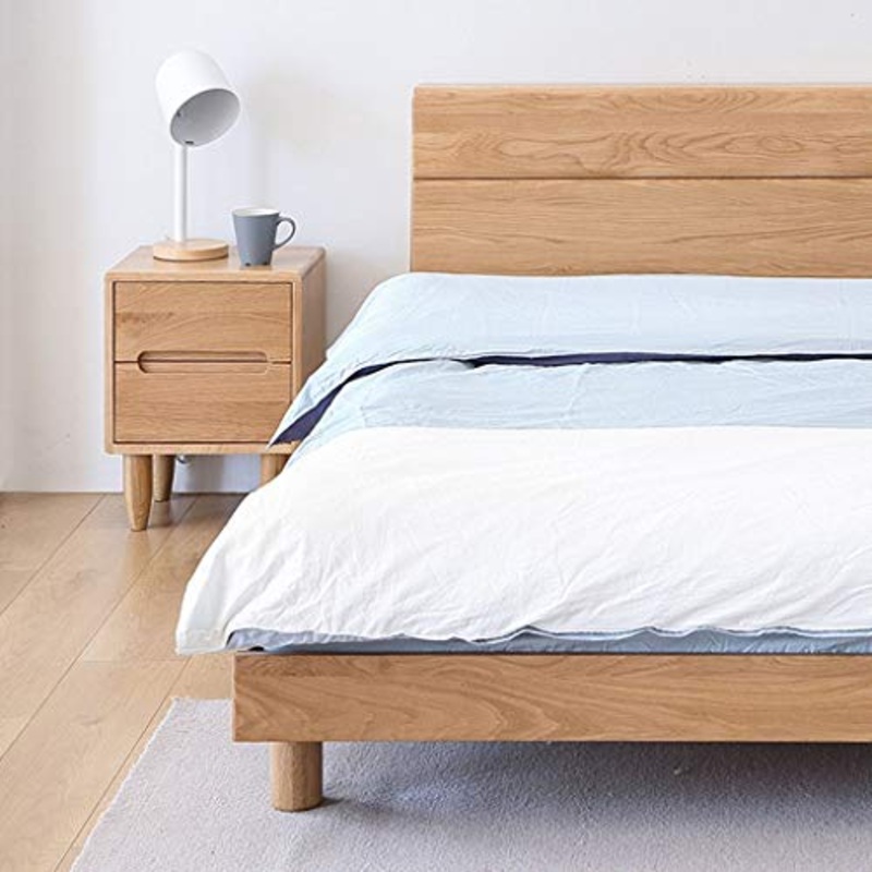 Comodini In Legno Massello Rovere A Doppio Disegno Protezione Ambientale Semplice Camera da Letto Tondo Design Angoli Arrotondati E Lucidati