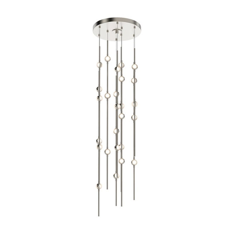 Constellation Andromeda Short 12″ Round LED Pendant Satin Nickel with Clear Faceted Acrylic 3000K 20′ Adjustable Cord