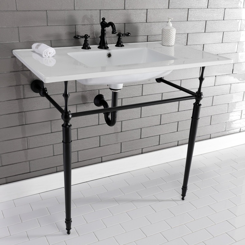 Edwardian KVPB37227W8MB 37-Inch Ceramic Console Sink Set, White/Matte Black