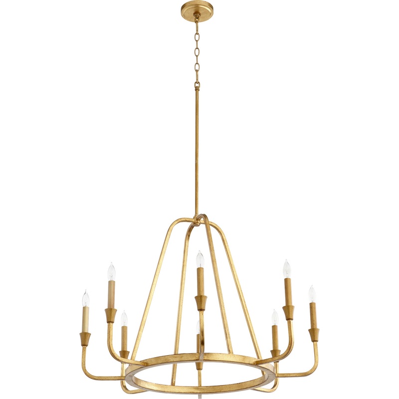 Eight Light Chandelier from the Marquee Collection in Gold Leaf Finish by Quorum
