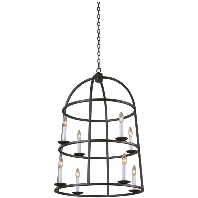 Eight Light Foyer Pendant from the Wickenburg Collection in Black Iron Finish by Kalco