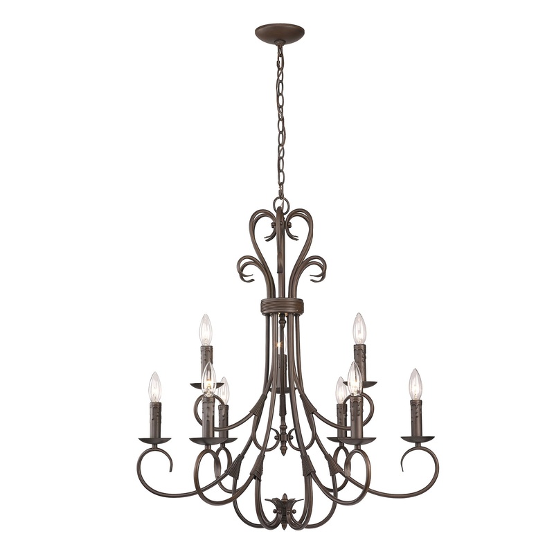 Homestead 2 Tier – 9 Light Candelabra Chandelier in Rubbed Bronze with Drip Candlesticks