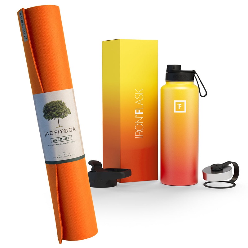 Jade Yoga Harmony Mat – Orange & Iron Flask Wide Mouth Bottle with Spout Lid, Fire, 32oz/950ml Bundle