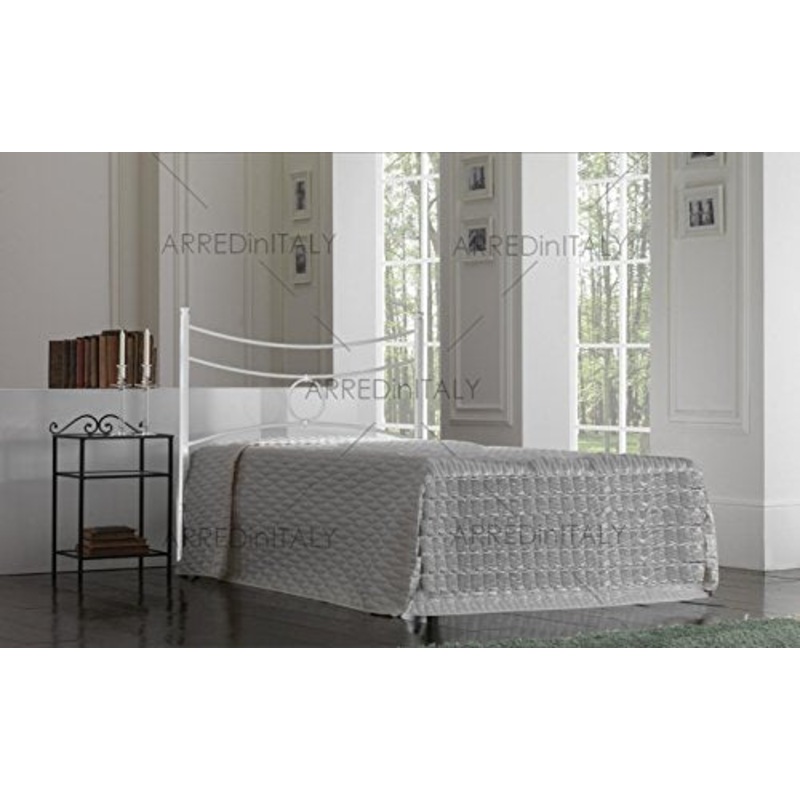 Letto AD Una Piazza E Mezza in Ferro Colore Bianco con GIROLETTO PREDISPOSTO per Rete con Piedini 120 X 190 CM. Non Inclusa – Prodotto Made in Italy