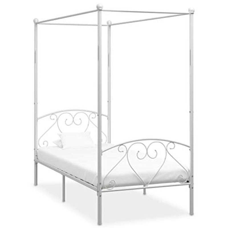 SKM Letto a Baldacchino Bianco in Metallo 90×200 cm (19.9kg)