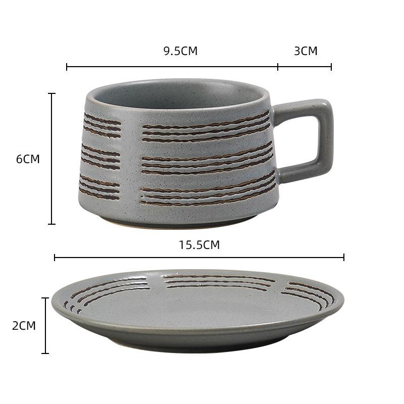 Vintage Ceramic Coffee Cup and Saucer Set – Elegant Afternoon Tea Set(Wave Pattern Gray)