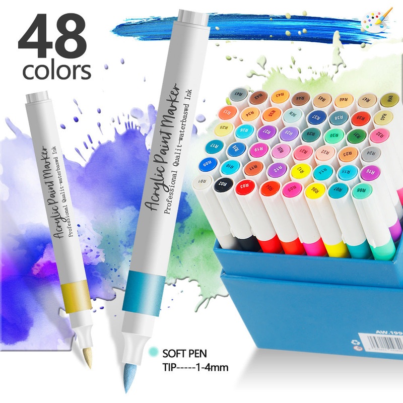48 Color Acrylic Marker Pens for Kids – Washable Drawing and Doodling Set for Creative Art