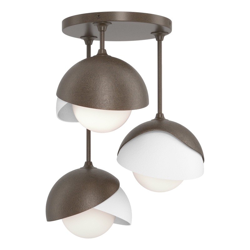 Brooklyn 3-Light Double Shade Semi-Flush Bronze White