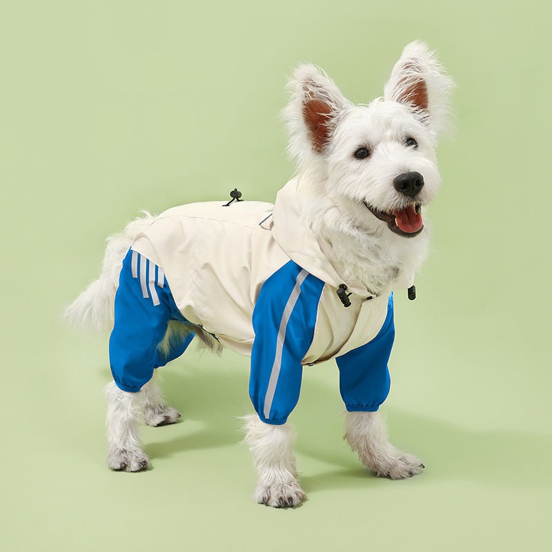 Colorblock (Beige blue) Dog Raincoat – Waterproof with Hood and Reflective Strips (Size L)