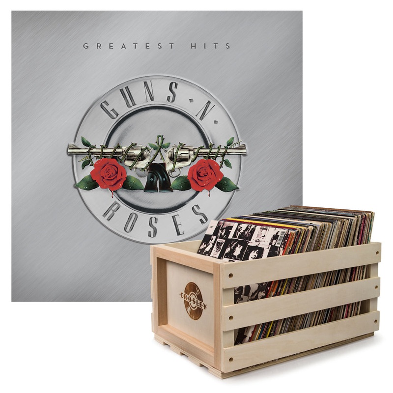 Crosley Record Storage Crate & Guns N Roses Greatest Hits – Double Vinyl Album Bundle