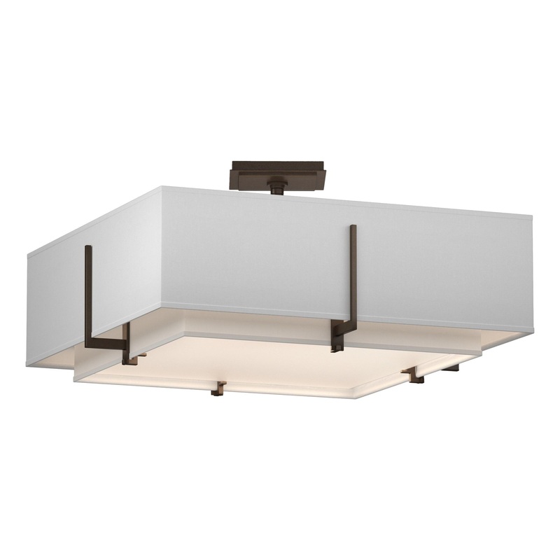 Exos Square Double Shade Semi-Flush Bronze Natural Anna Inner Shade & Natural Anna Outer Shade