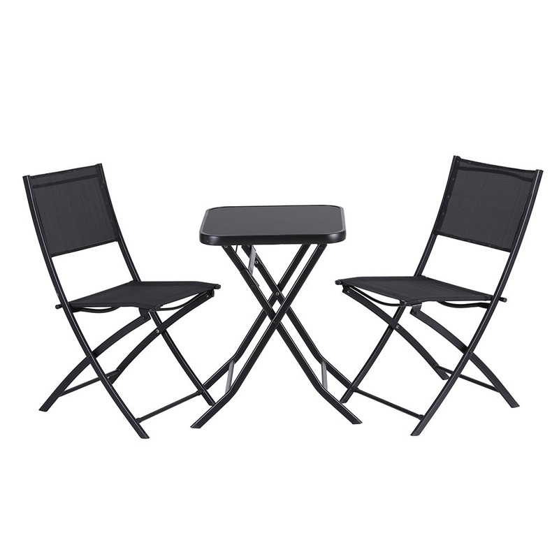 Gardeon Outdoor Bistro Set Folding Table and Chairs Patio Furniture Garden Steel Black
