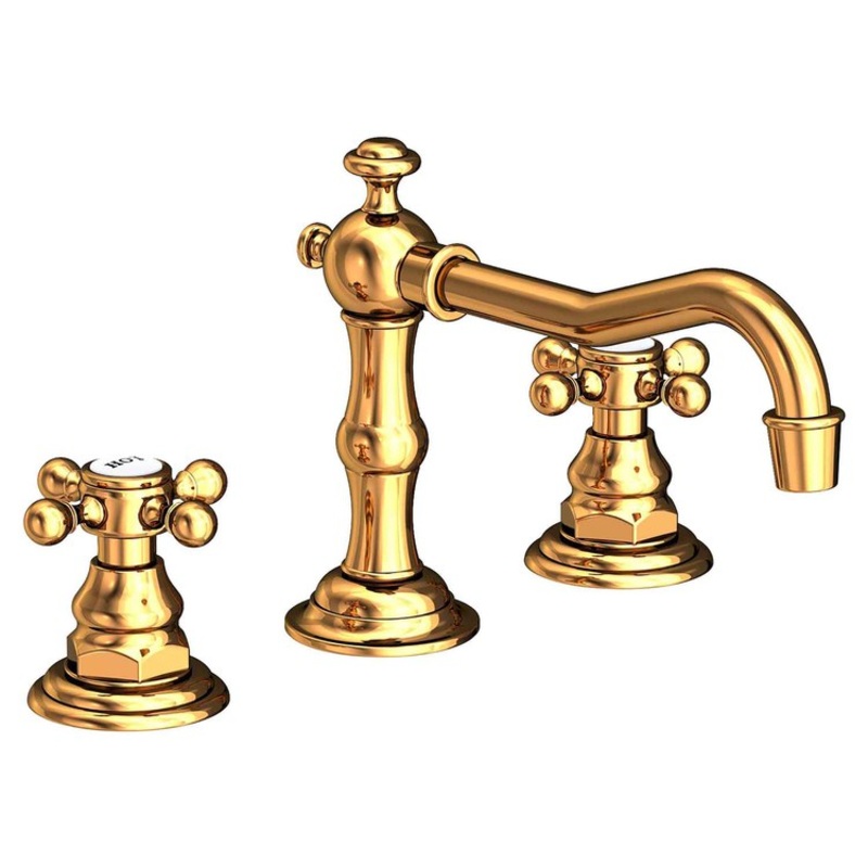 Lavatory Faucet Chesterfield Widespread 8 to 20 Inch Spread 2 Cross ADA Polished Gold PVD 1.2 Gallons per Minute Brass Spout Height 3-5/16 Inch