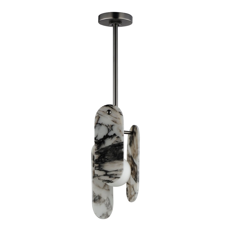 Megalith Stem Hung LED Pendant Gunmetal Striae Arya