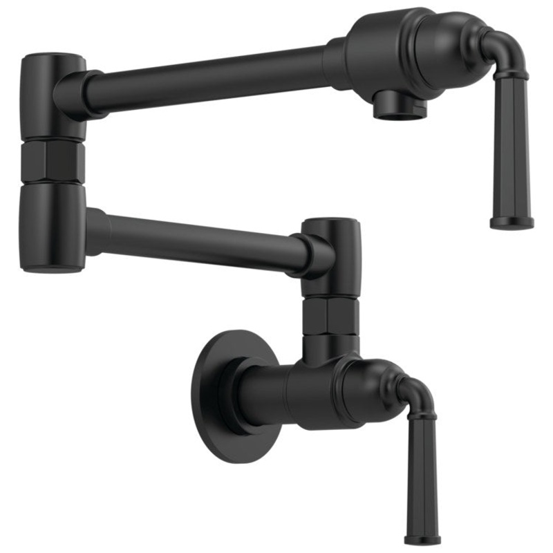 Pot Filler Rook Wall Mount Cold Water Only 2 Lever ADA Matte Black Dual Jointed Swivel 4.0 Gallons per Minute