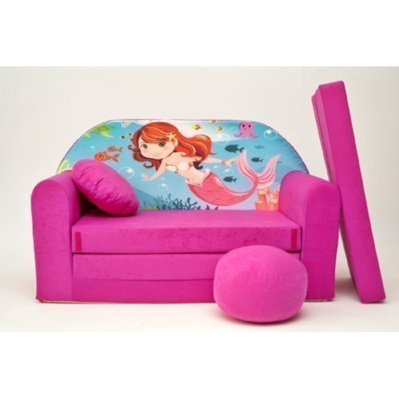 Pro Cosmo H4-Divano Letto futon con Pouf/poggiapiedi/Cuscino, in Tessuto, Colore: Rosa, 168 x 98 x 60 cm, Cotone