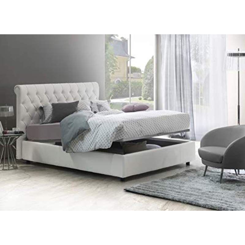 Talamo Italia Letto contenitore Matrimoniale Elsa, Made in Italy, Letto e testata in ecopelle, Apertura frontale, adatto per materasso 160×190 cm, Bianco