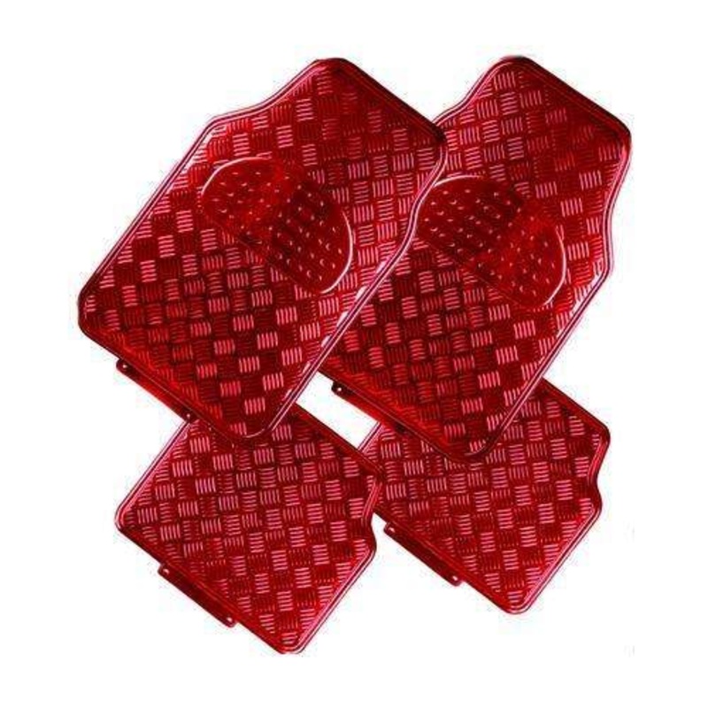 VENOM 4-Piece Car Mat – RED [Rubber/Aluminium Look]