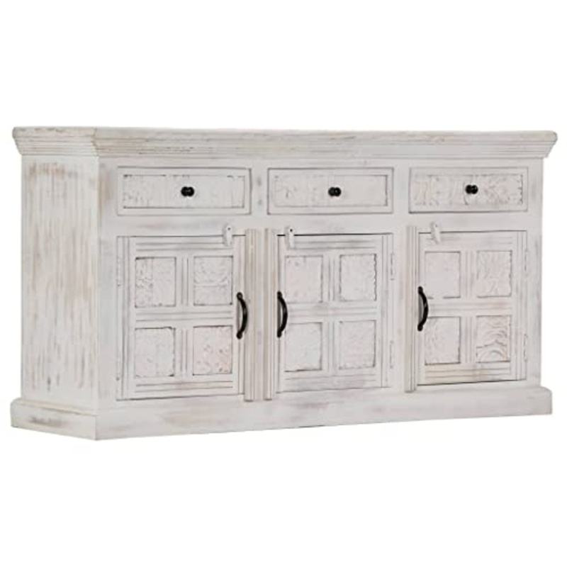 vidaXL Credenza Armadietto con Cassetti e Ante Mobiletto Decorativo Dispositivi Multimediali Bianco 140x40x74 cm Legno Massello Mango