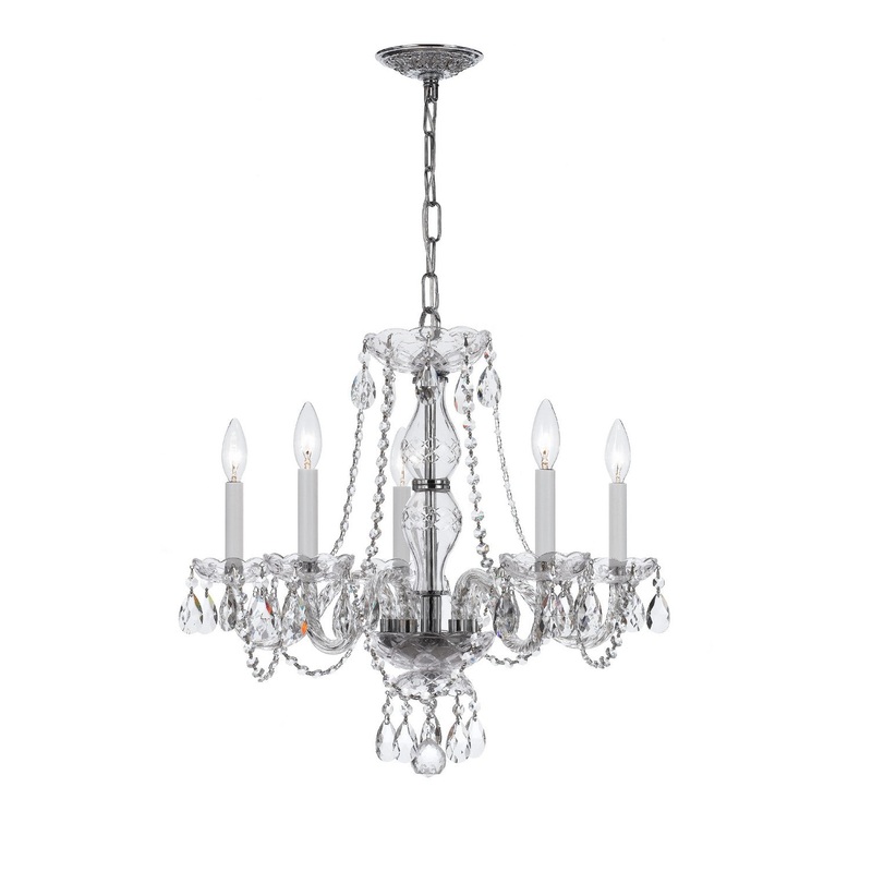 Crystorama 5085-CH-CL-SAQ Traditional Crystal Five Light Chandelier Polished Chrome