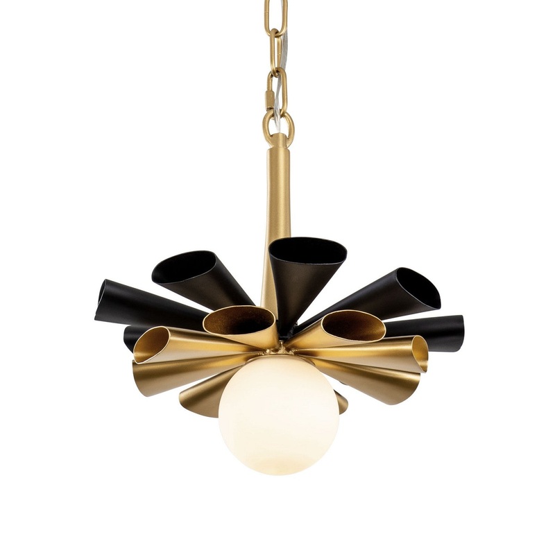 LED Pendant from the Daphne Collection in Matte Black/French Gold Finish by Varaluz