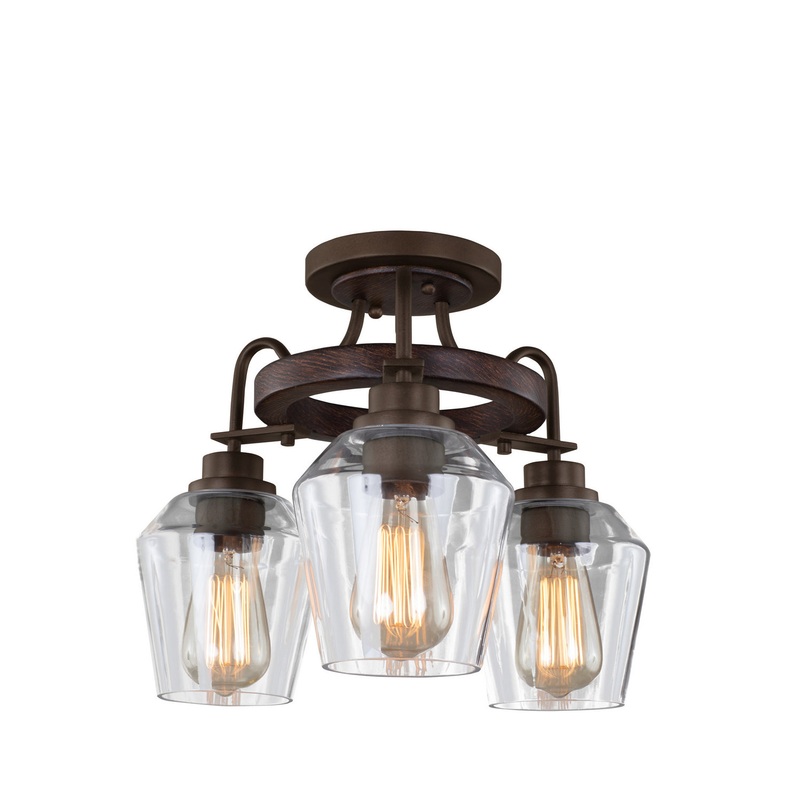 Three Light Semi Flush Mount from the Allegheny Collection in Brownstone Finish by Kalco
