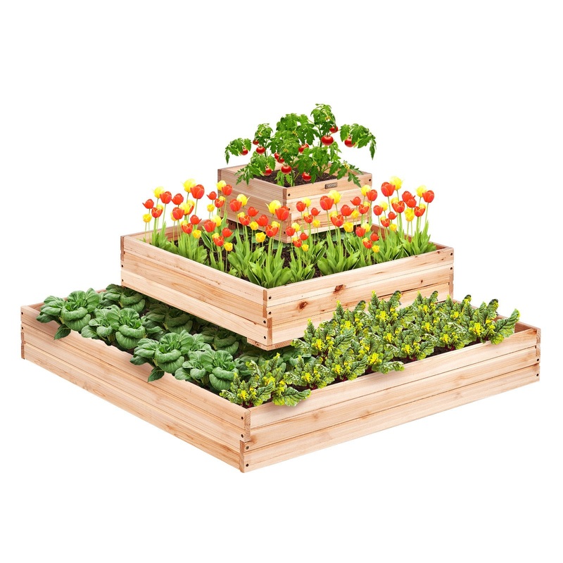 VEVOR Wooden Raised Garden Bed Planter Box 113 x 113 x 51 cm Flower Vegetable Herb