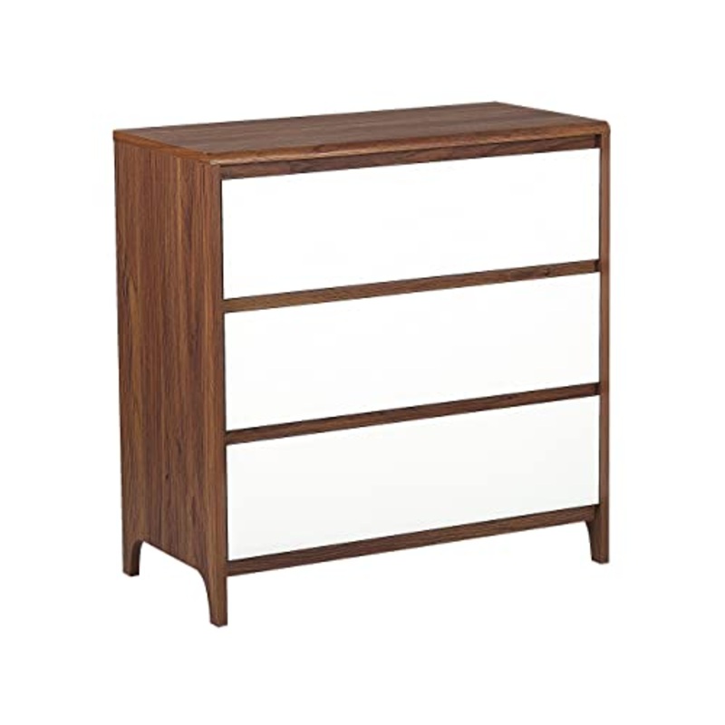 Beliani Cassettiera Bianca e Legno Scuro 81 x 80 cm 3 Cassetti Stile Retro Maiden