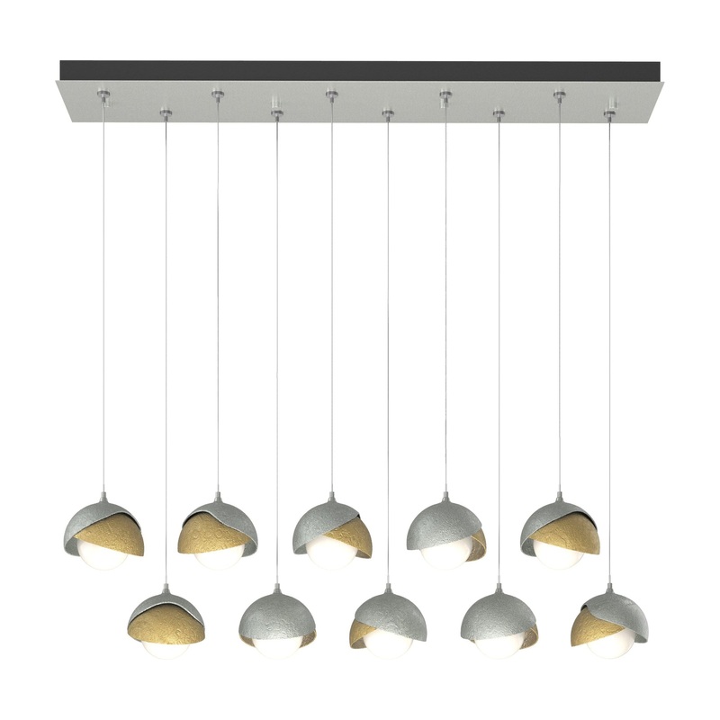Brooklyn 10-Light Double Shade Pendant Vintage Platinum Modern Brass