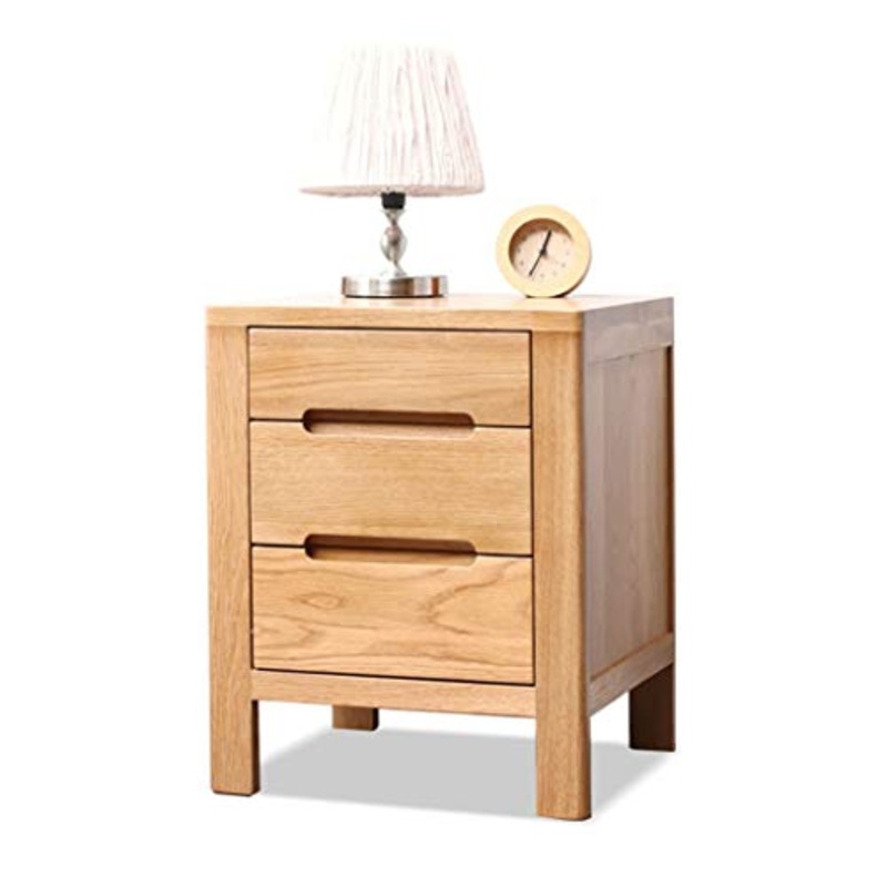 Com e cassettiere Comodino Comodino in Legno massello Armadio Camera da Letto armadietto in Legno Tre cassetti Camera da Letto (Color : Wood Color, Size : 40 * 35 * 50cm)