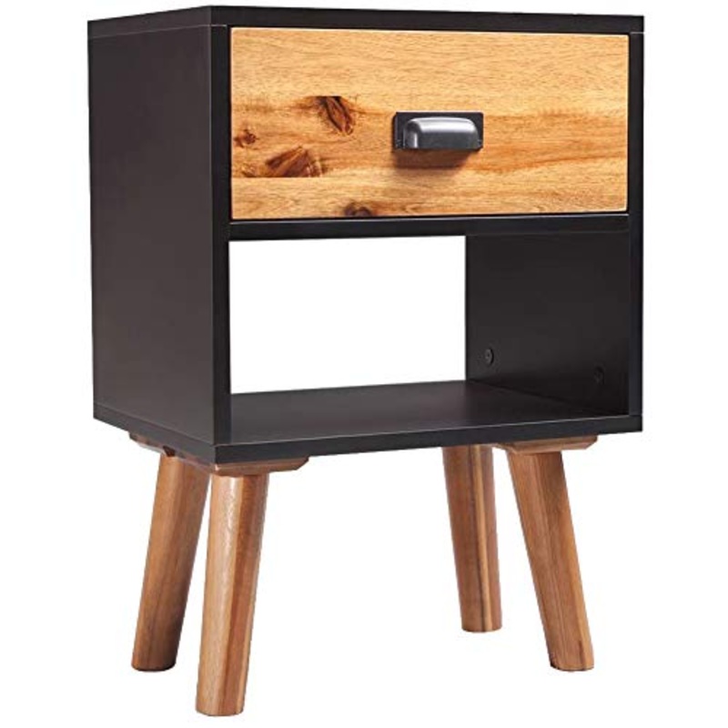 Comodino, comodino in legno di acacia massiccio, tavolino da salotto con cassetto per corridoio, camera da letto, soggiorno, 40 x 30 x 58 cm