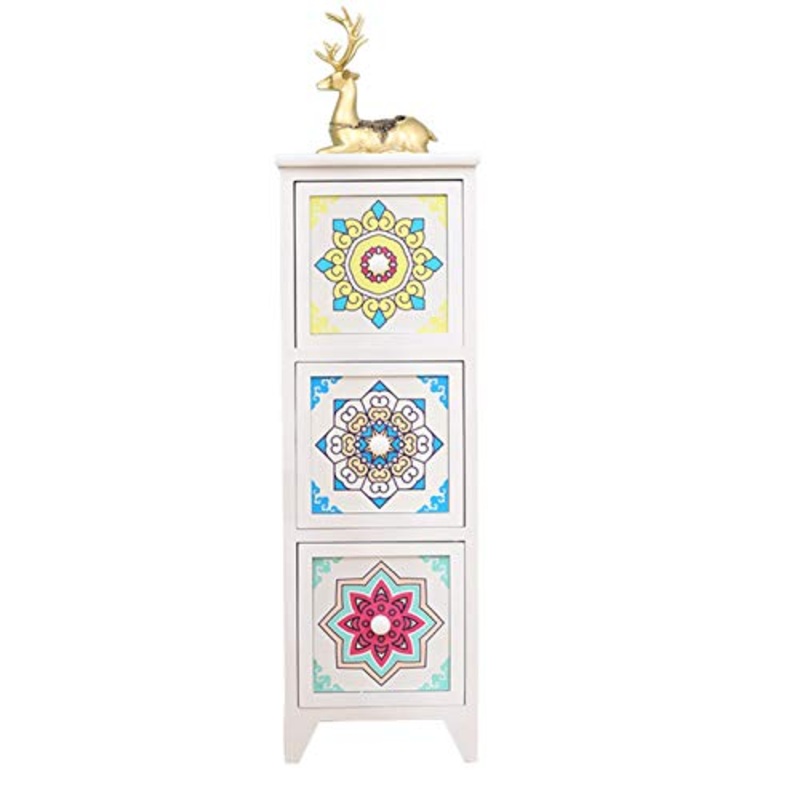 Comodino HAIZHEN 3 cassetti in Legno massello,Creativamente colorato Dipinto Organizer per Ripiani ad Angolo Stretto, 35x20x61cm, Bianco