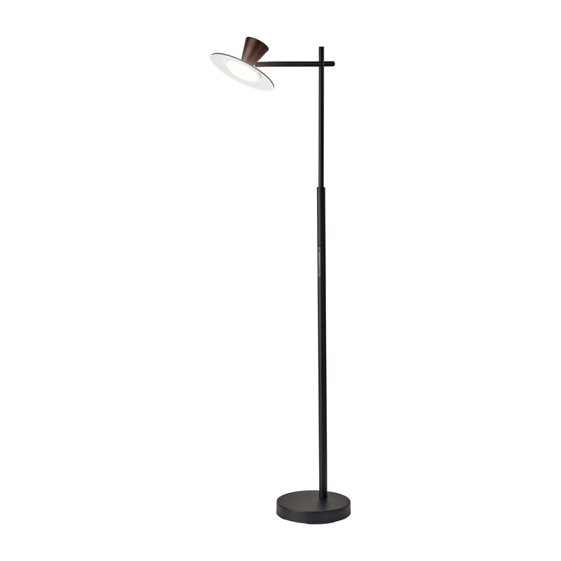 Elmore LED Floor Lamp with Smart Switch Black with Walnut Wood