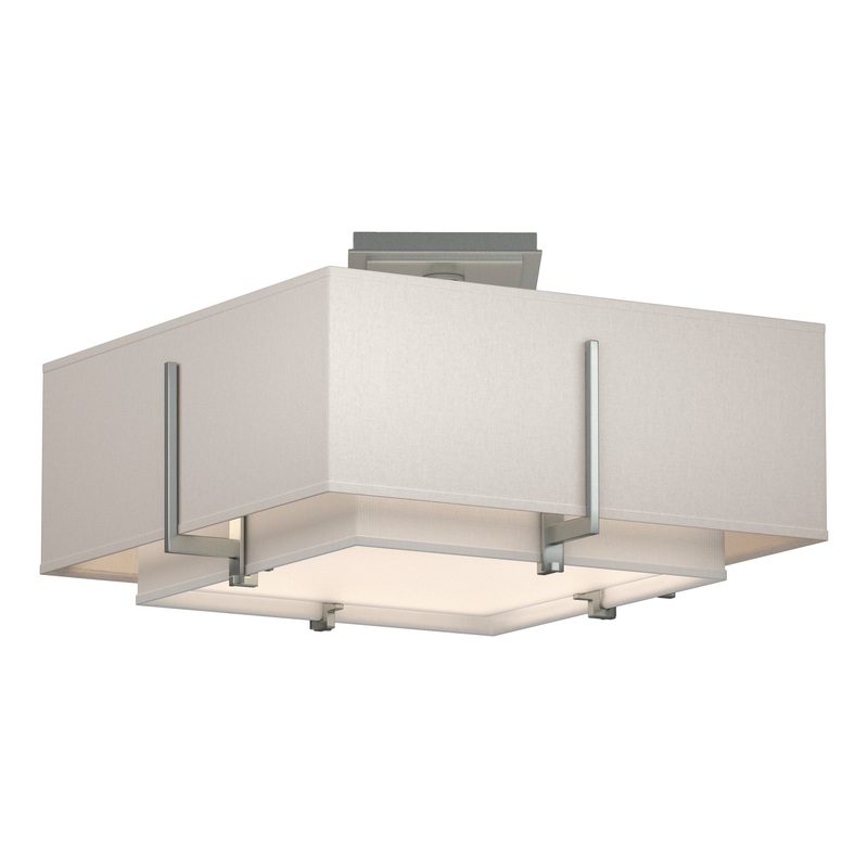 Exos Square Small Double Shade Semi-Flush Vintage Platinum Natural Anna Inner Shade & Flax Outer Shade