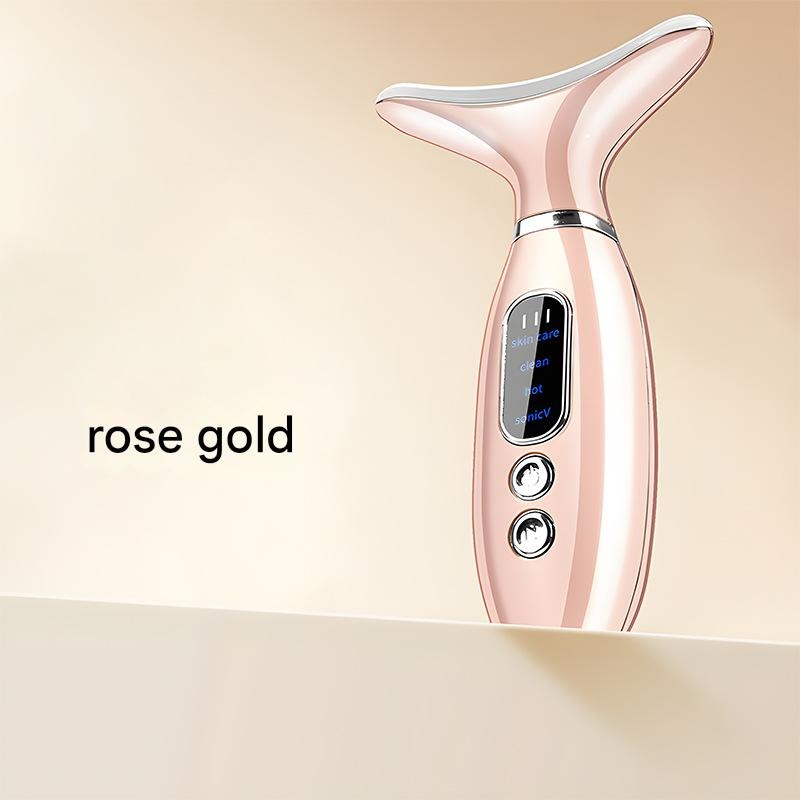 Multi-Functional Neck & Face Beauty Massager – Constant Heat, Ion Infusion & Sonic Vibration(gold)
