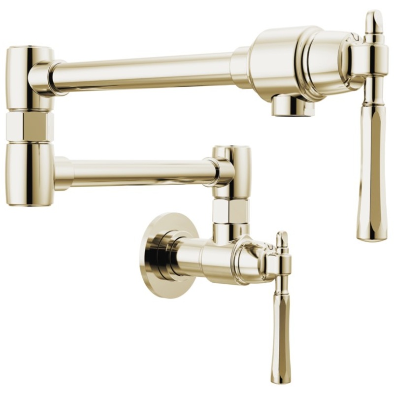 Pot Filler Tulham Wall Mount Cold Water Only 2 Lever ADA Brilliance Polished Nickel Dual Jointed Swivel