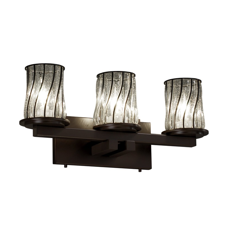 Three Light Bath Bar from the Wire Glass Collection in Dark Bronze Finish by Justice Designs