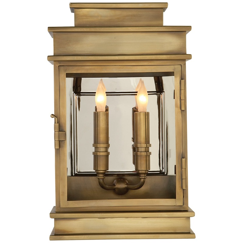 Two Light Wall Sconce from the Linear Lantern Collection in Antique-Burnished Brass Finish by Visual Comfort Signature