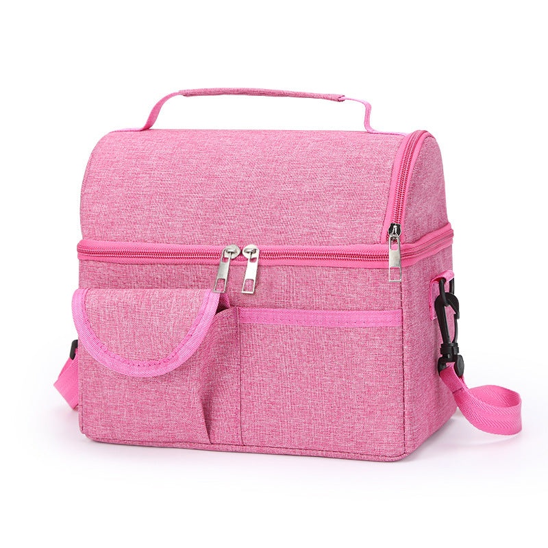 2 Pcs Pink Premium Double Layer Insulated Lunch Bag – 8.4L Thermal Cooler Tote with Shoulder Strap