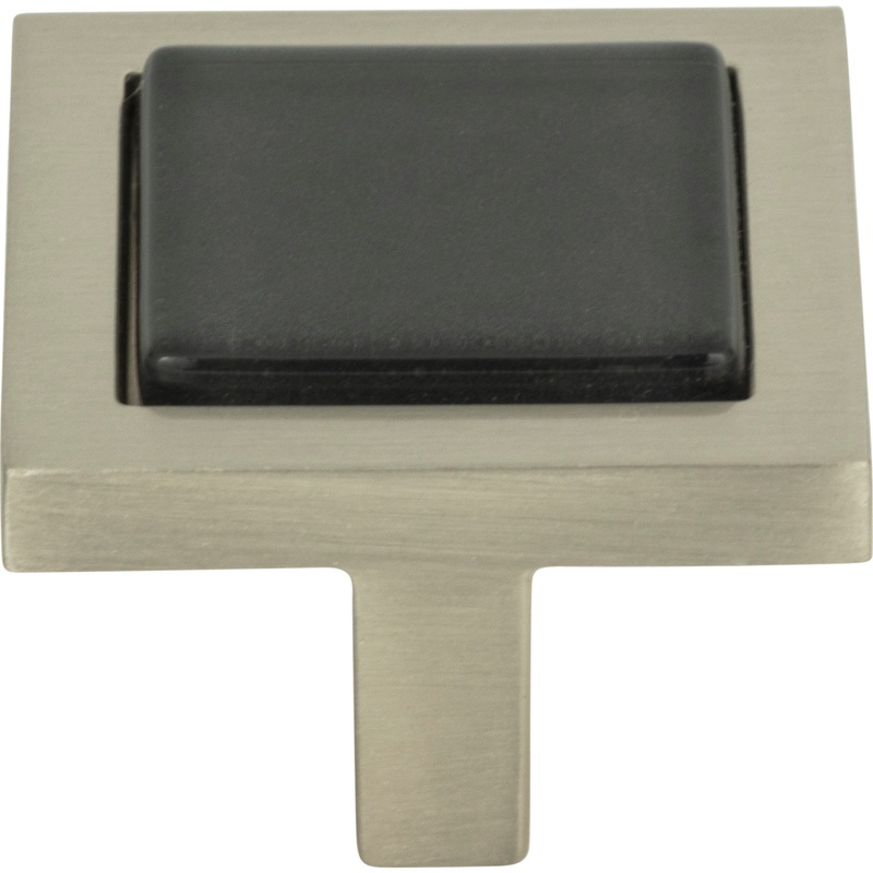 Atlas Homewares Spa Black Square Knob 1 3/8 Inch Brushed Nickel