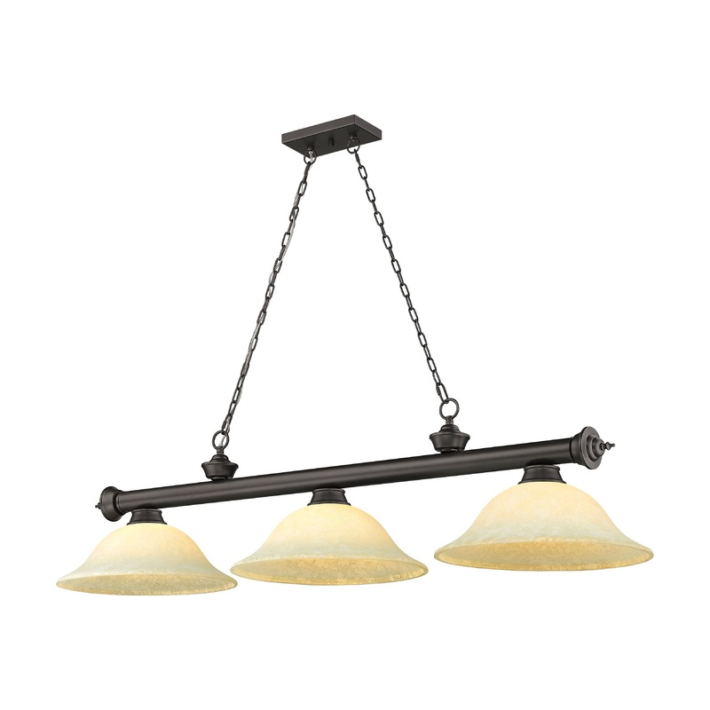 Cordon 3-Light Billiard Bronze Bell Golden Mottle Glass